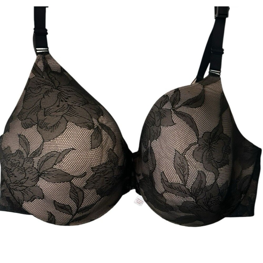 Cacique Balconette Bra Lightly Lined Full Coverage Lace Black Underwire 42DDD